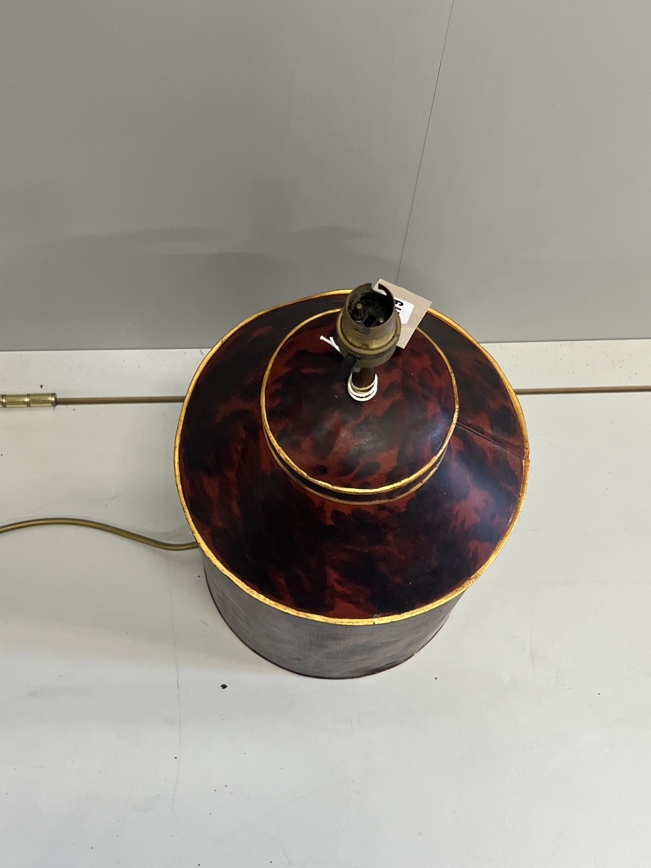 A Toleware canister table lamp, height including fitting 47cm